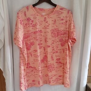 Lands' End Pink Short Sleeve Tee with Unique Pattern